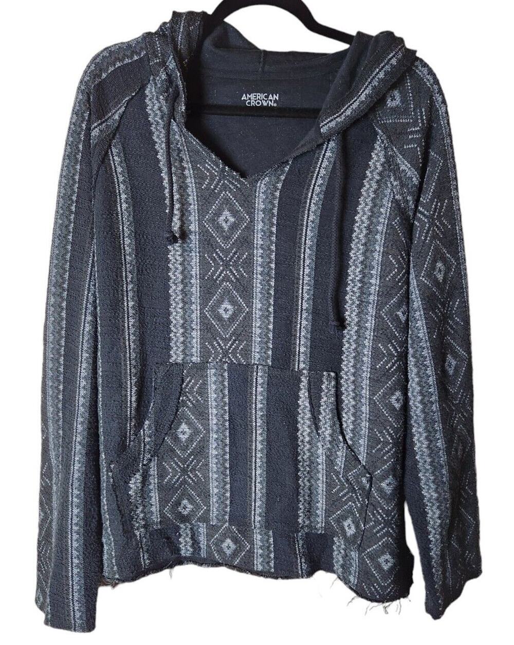 American Crown Unisex Hoodie Pancho Large CA EST 1850 Aztec Baja Hippie Sweater